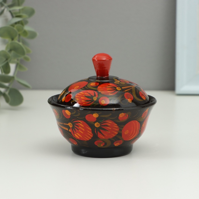 Солонка с крышкой «Ягодка», 9×6.5 см, хохлома, дерево - Фото 1