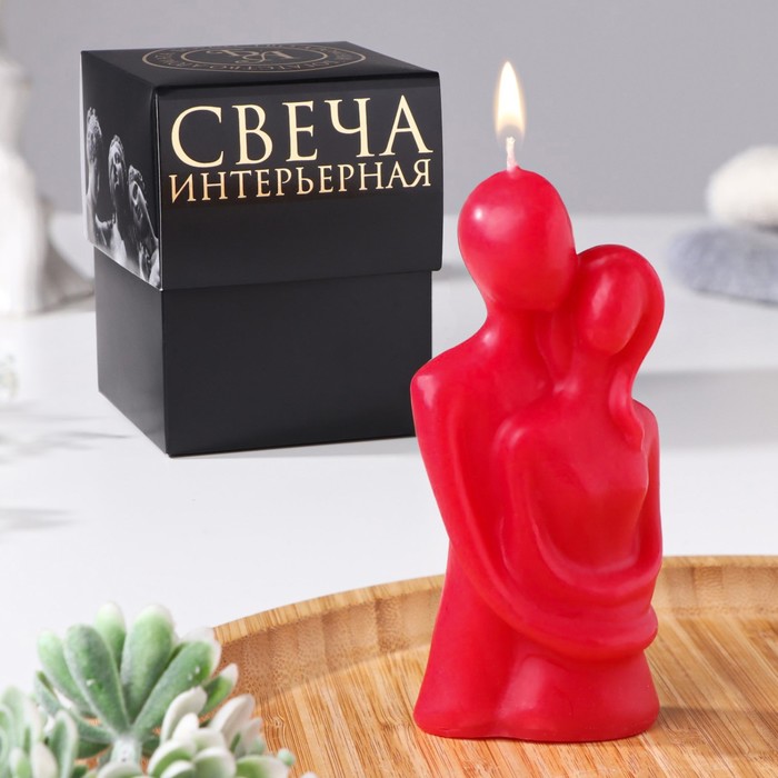 Свеча фигурная в подарочной коробке "Влюбленные", 12 см, красная - Фото 1