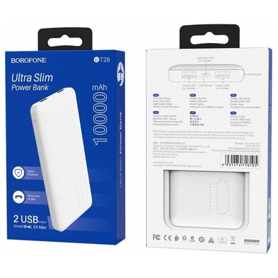 Внешний аккумулятор Borofone BT28, 10000 мАч, 2хUSB, 2 А, белый