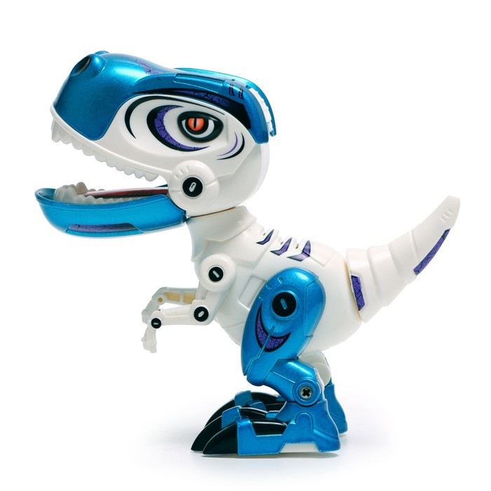 Робот динозавр «Динобот» IQ BOT, интерактивный: реагирует на касания, звук, свет, металлический, на батарейках, белый - фото 1906114523