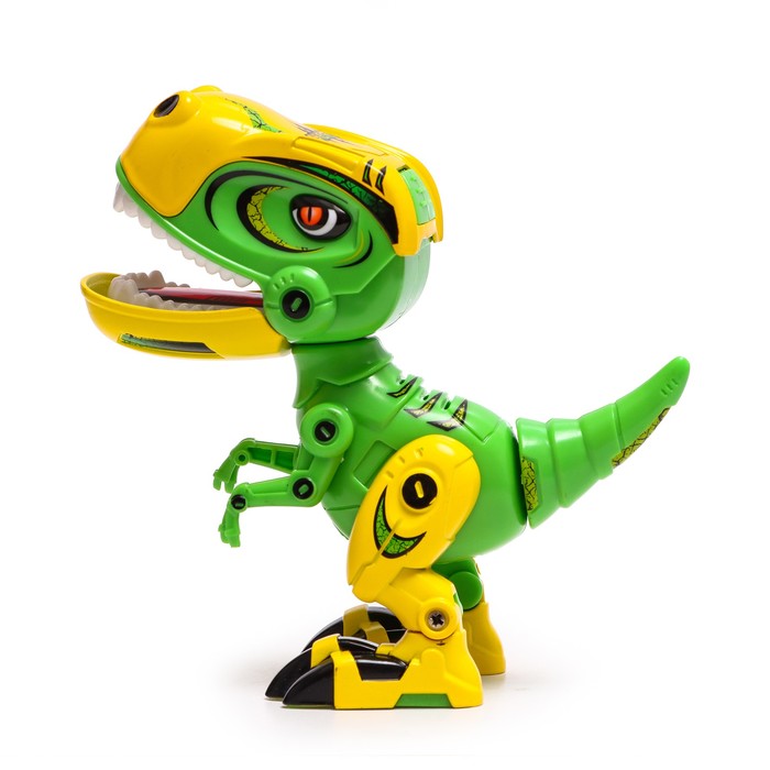 Робот динозавр «Динобот» IQ BOT, интерактивный: реагирует на касания, звук, свет, металлический, на батарейках, зелёный - фото 1904653121