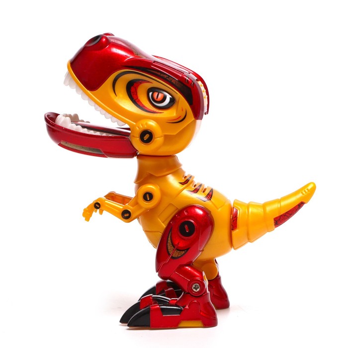 Робот динозавр «Динобот» IQ BOT, интерактивный: реагирует на касания, звук, свет, металлический, на батарейках, жёлтый - фото 1884022805