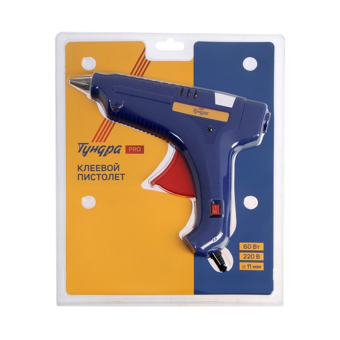 Клеевой пистолет ТУНДРА, 60 Вт, 220 В, шнур 1.2 м, выключатель, индикатор, антикапля, 11 мм - Фото 1