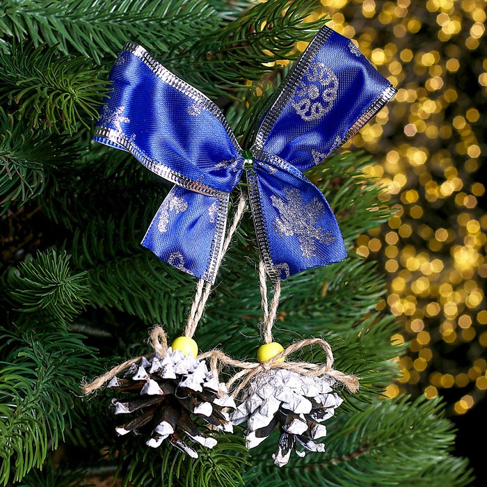 Композиция «Синий бантик и шишки» - Фото 1