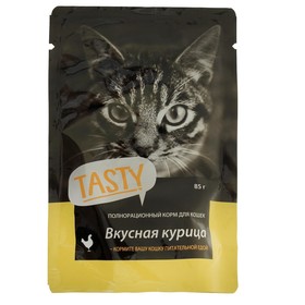 ШБ Влажный корм Tasty для кошек, курица в желе, пауч, 28х85г