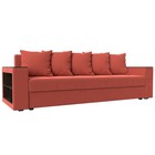 Прямой диван «Дубай лайт», еврокнижка, полки слева, микровельвет, цвет коралловый - Фото 1