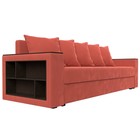 Прямой диван «Дубай лайт», еврокнижка, полки слева, микровельвет, цвет коралловый - Фото 3