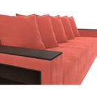 Прямой диван «Дубай лайт», еврокнижка, полки слева, микровельвет, цвет коралловый - Фото 4
