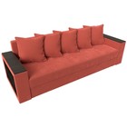 Прямой диван «Дубай лайт», еврокнижка, полки слева, микровельвет, цвет коралловый - Фото 5