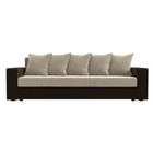 Прямой диван «Дубай лайт», еврокнижка, полки слева, микровельвет, бежевый / коричневый - Фото 2
