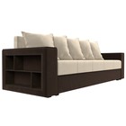 Прямой диван «Дубай лайт», еврокнижка, полки слева, микровельвет, бежевый / коричневый - Фото 3