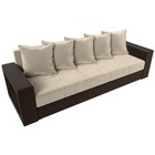 Прямой диван «Дубай лайт», еврокнижка, полки слева, микровельвет, бежевый / коричневый - Фото 5