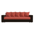 Прямой диван «Дубай лайт», еврокнижка, полки слева, микровельвет, коралловый / коричневый - Фото 2