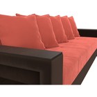 Прямой диван «Дубай лайт», еврокнижка, полки слева, микровельвет, коралловый / коричневый - Фото 4