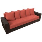 Прямой диван «Дубай лайт», еврокнижка, полки слева, микровельвет, коралловый / коричневый - Фото 5