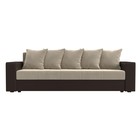 Прямой диван «Дубай лайт», полки слева, цвет микровельвет бежевый / экокожа коричневый - Фото 2