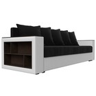 Прямой диван «Дубай лайт», еврокнижка, полки слева, микровельвет чёрный / экокожа белый - Фото 3