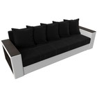 Прямой диван «Дубай лайт», еврокнижка, полки слева, микровельвет чёрный / экокожа белый - Фото 5