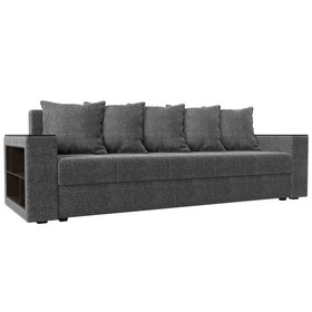 Прямой диван «Дубай лайт», еврокнижка, полки слева, рогожка, цвет серый