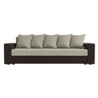 Прямой диван «Дубай лайт», еврокнижка, полки слева, рогожка корфу 02 / экокожа коричневый - Фото 2