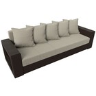 Прямой диван «Дубай лайт», еврокнижка, полки слева, рогожка корфу 02 / экокожа коричневый - Фото 5