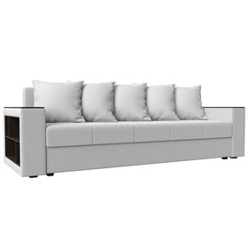 Прямой диван «Дубай лайт», еврокнижка, полки слева, экокожа, цвет белый