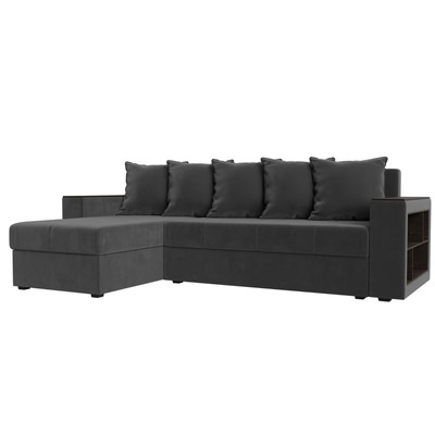 Угловой диван «Дубай лайт», еврокнижка, угол левый, велюр, цвет серый