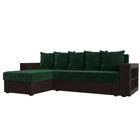 Угловой диван «Дубай лайт», еврокнижка, угол левый, велюр зелёный / экокожа коричневый - Фото 1