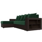 Угловой диван «Дубай лайт», еврокнижка, угол левый, велюр зелёный / экокожа коричневый - Фото 3