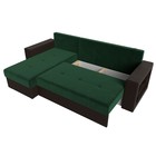 Угловой диван «Дубай лайт», еврокнижка, угол левый, велюр зелёный / экокожа коричневый - Фото 8