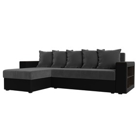 Угловой диван «Дубай лайт», еврокнижка, угол левый, цвет велюр серый / экокожа чёрный