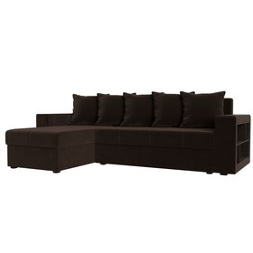 Угловой диван «Дубай лайт», еврокнижка, угол левый, микровельвет, цвет коричневый