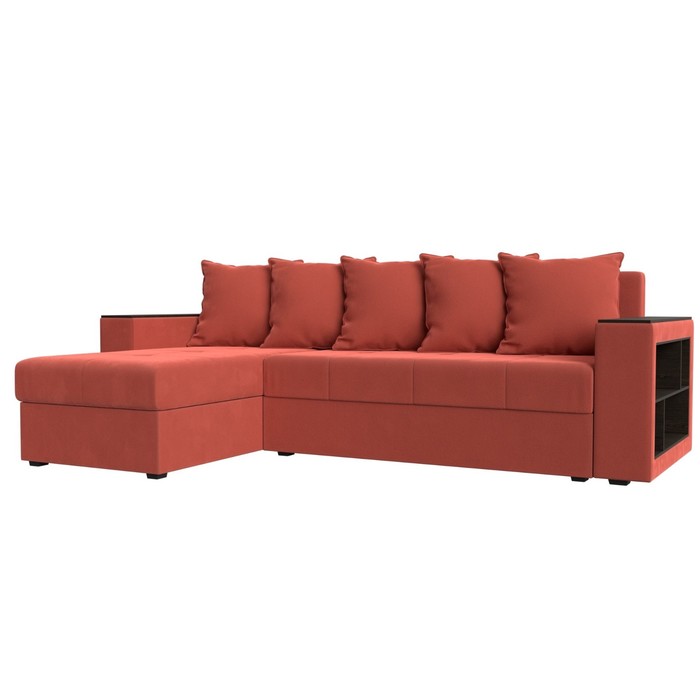 Угловой диван «Дубай лайт», еврокнижка, угол левый, микровельвет, цвет коралловый