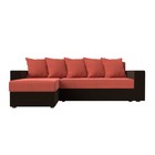 Угловой диван «Дубай лайт», еврокнижка, угол левый, микровельвет, коралловый / коричневый - Фото 2