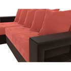 Угловой диван «Дубай лайт», еврокнижка, угол левый, микровельвет, коралловый / коричневый - Фото 4