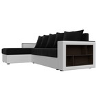 Угловой диван «Дубай лайт», еврокнижка, угол левый, микровельвет чёрный / экокожа белый - фото 28098327