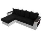 Угловой диван «Дубай лайт», еврокнижка, угол левый, микровельвет чёрный / экокожа белый - фото 28098329