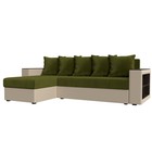 Угловой диван «Дубай лайт», еврокнижка, угол левый, микровельвет зелёный / экокожа бежевый - Фото 1