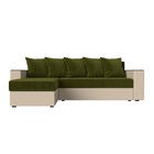 Угловой диван «Дубай лайт», еврокнижка, угол левый, микровельвет зелёный / экокожа бежевый - Фото 2