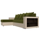 Угловой диван «Дубай лайт», еврокнижка, угол левый, микровельвет зелёный / экокожа бежевый - Фото 3