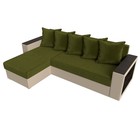 Угловой диван «Дубай лайт», еврокнижка, угол левый, микровельвет зелёный / экокожа бежевый - Фото 5