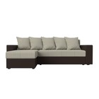 Угловой диван «Дубай лайт», еврокнижка, угол левый, рогожка корфу 02 / экокожа коричневый - Фото 2