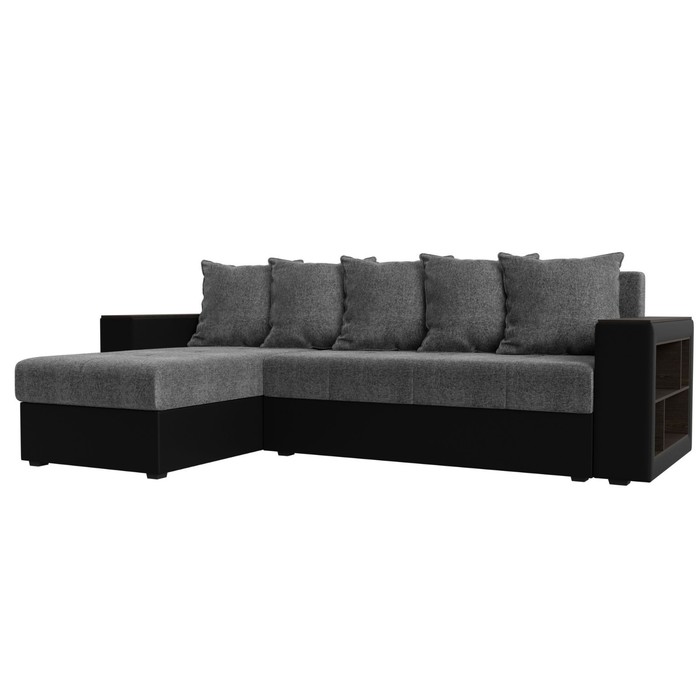 Угловой диван «Дубай лайт», еврокнижка, угол левый, цвет рогожка серый / экокожа чёрный - Фото 1