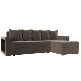 Угловой диван «Дубай лайт», еврокнижка, угол правый, велюр, цвет коричневый