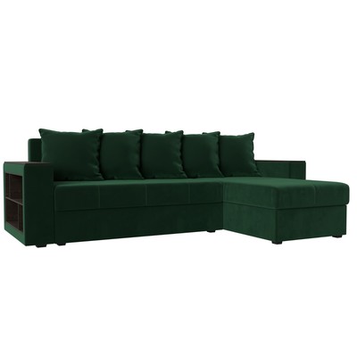 Угловой диван «Дубай лайт», еврокнижка, угол правый, велюр, цвет зелёный