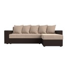 Угловой диван «Дубай лайт», еврокнижка, угол правый, велюр бежевый / экокожа коричневый 9355068