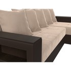 Угловой диван «Дубай лайт», еврокнижка, угол правый, велюр бежевый / экокожа коричневый 9355068