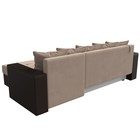 Угловой диван «Дубай лайт», еврокнижка, угол правый, велюр бежевый / экокожа коричневый 9355068