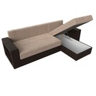 Угловой диван «Дубай лайт», еврокнижка, угол правый, велюр бежевый / экокожа коричневый 9355068