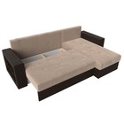 Угловой диван «Дубай лайт», еврокнижка, угол правый, велюр бежевый / экокожа коричневый 9355068